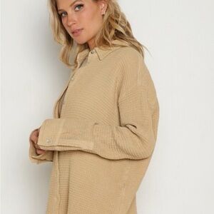 DONNI. Cream Waffle Knit Top